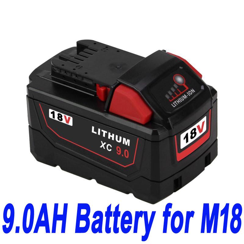 Batteri til 18V 9.0Ah For Milwaukee M18 M18B4 48-11-1828 Red Lithium Ion XC 9.0 (kompatibelt)