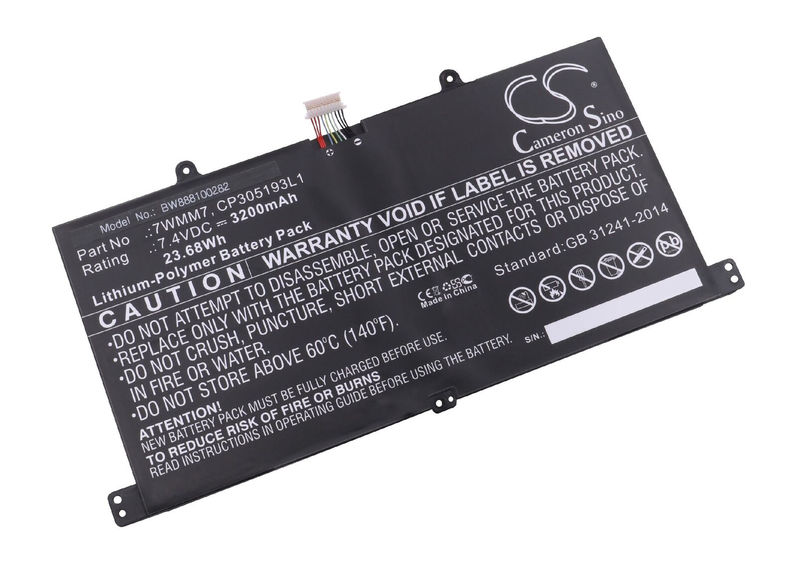 Batteri til Dell 7WMM7, CP305193L1, DL011301-PLP22G0 3200mAh 7,4V Li-Polymer (kompatibelt)