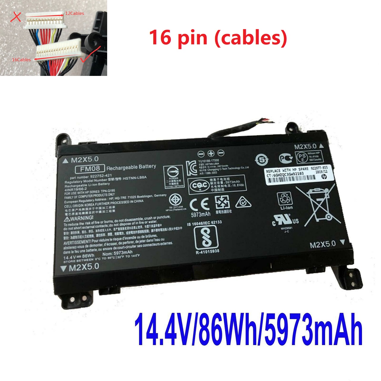 Batteri til 16 pin HP OMEN 17-AN013TX 922752-421 922753-421 HSTNN-LB8A (kompatibelt)