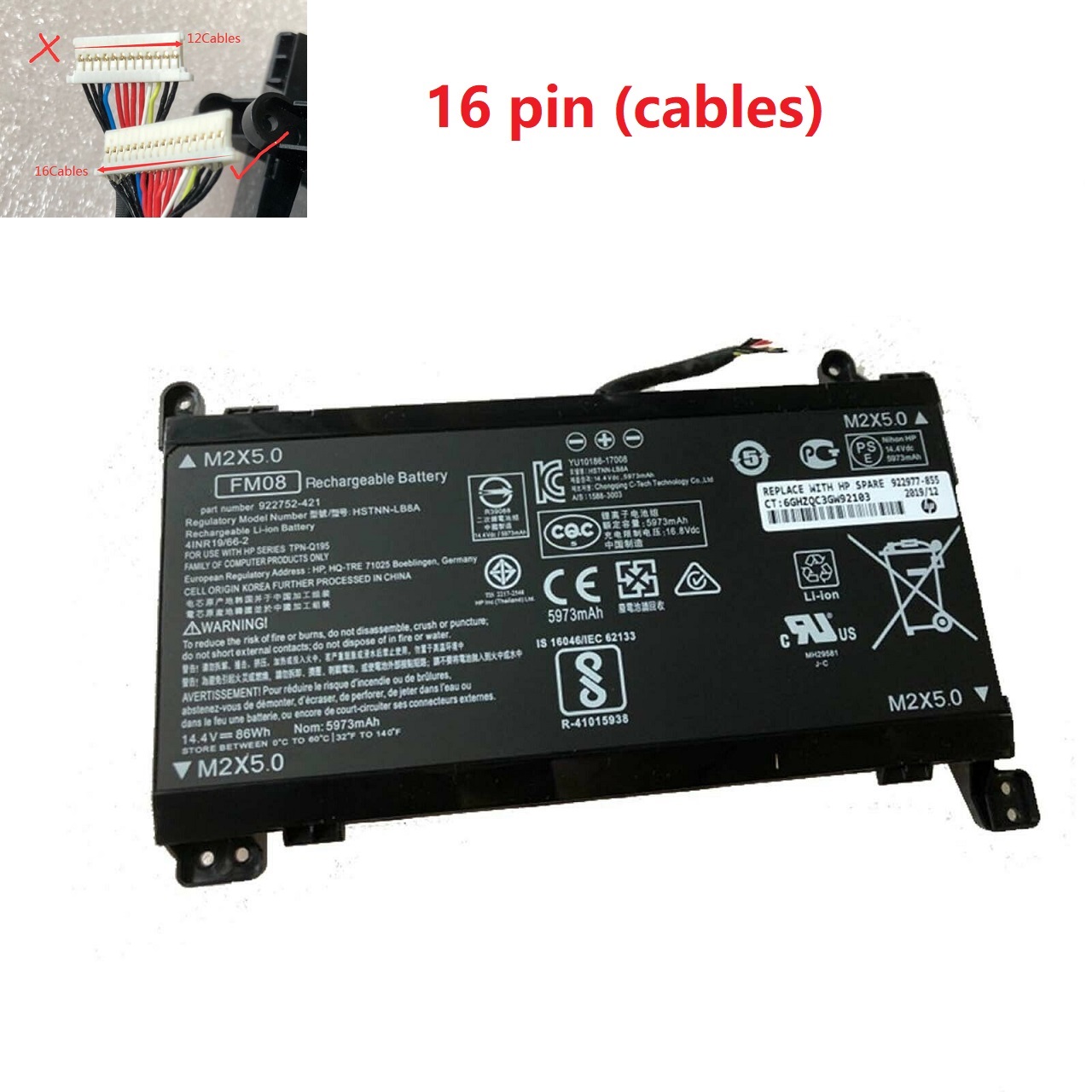 Batteri til 16 pin HP OMEN 17-AN013TX 922752-421 922753-421 HSTNN-LB8A (kompatibelt)