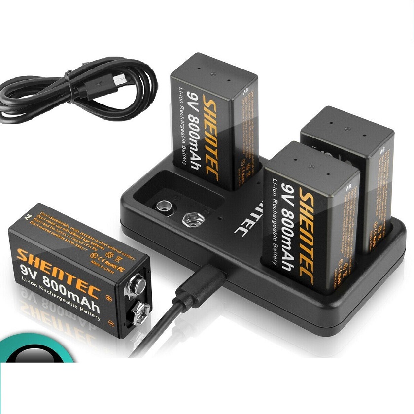Batteri til 4 slot USB charger + 9 volt block Lthium rechargeable Li-ion (kompatibelt)