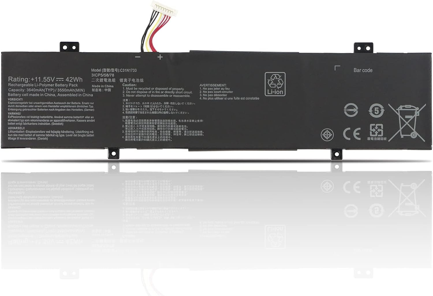 Batteri til C31N1733 Asus VivoBook Flip 14 EC207T 249T TP. 412FA-EC707T EC326T EC756T EC757T EC752T (kompatibelt)