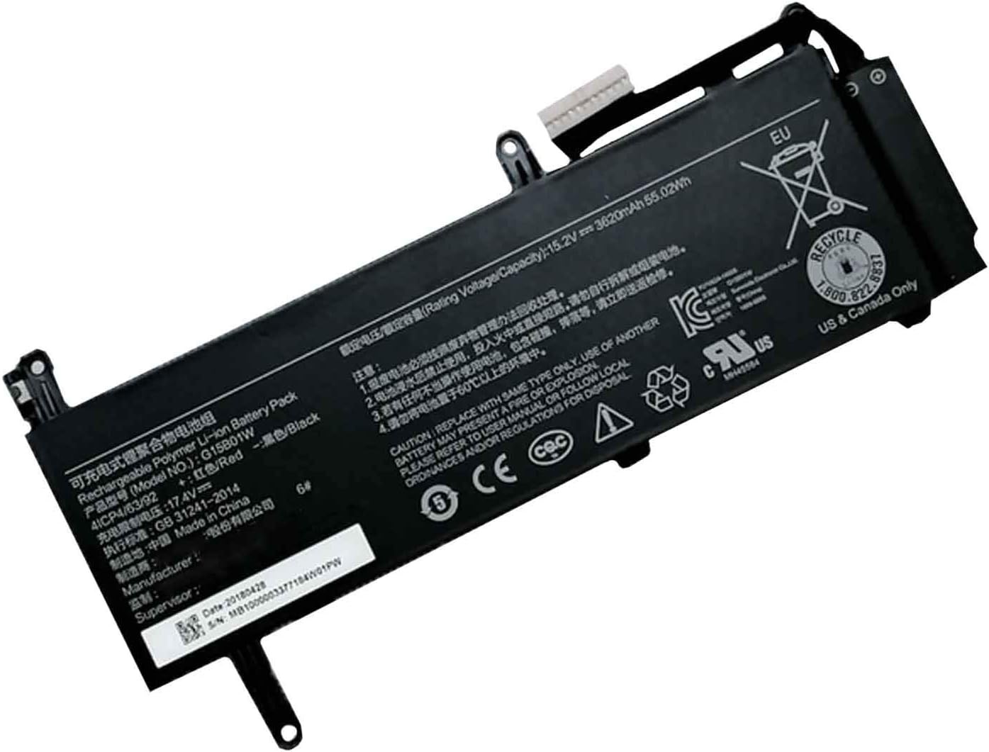 Batteri til G15B01W G15BO1W Xiaomi Gaming Laptop 7300HQ GTX1060 1050Ti/1060 171502-A1 Intel I7 (kompatibelt)