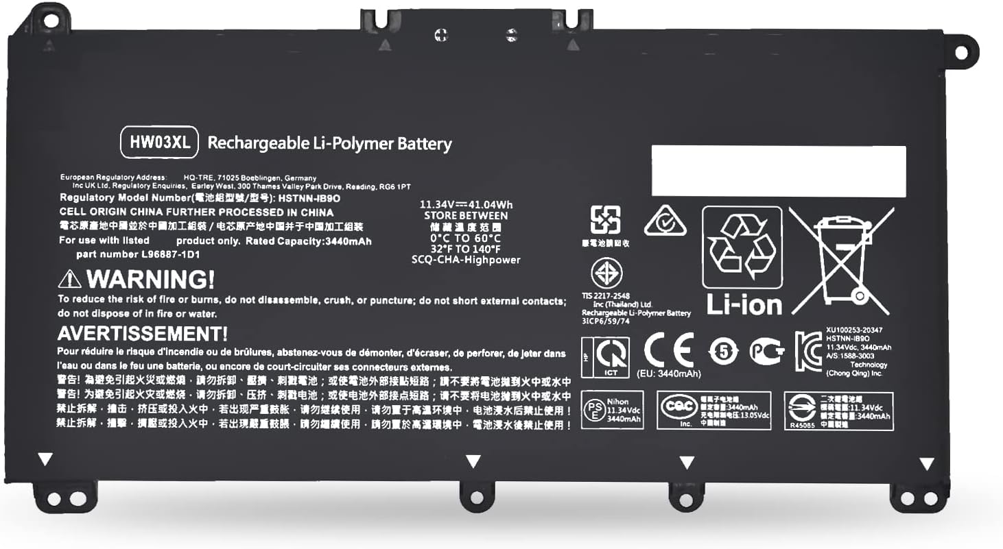 Batteri til HW03XL L97300-005 HP 250 G9 255 G8 255 G9 17-CN 17-CP Pavilion 15-EG 15-EG1103NW (kompatibelt)