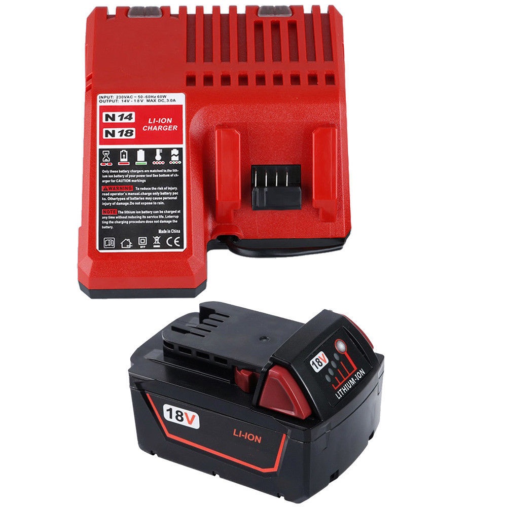 Batteri til 3000mAh 18V Li-Ion (kompatibelt) + Oplader til MILWAUKEE M18 48-59-1812 1840 [K-M18]