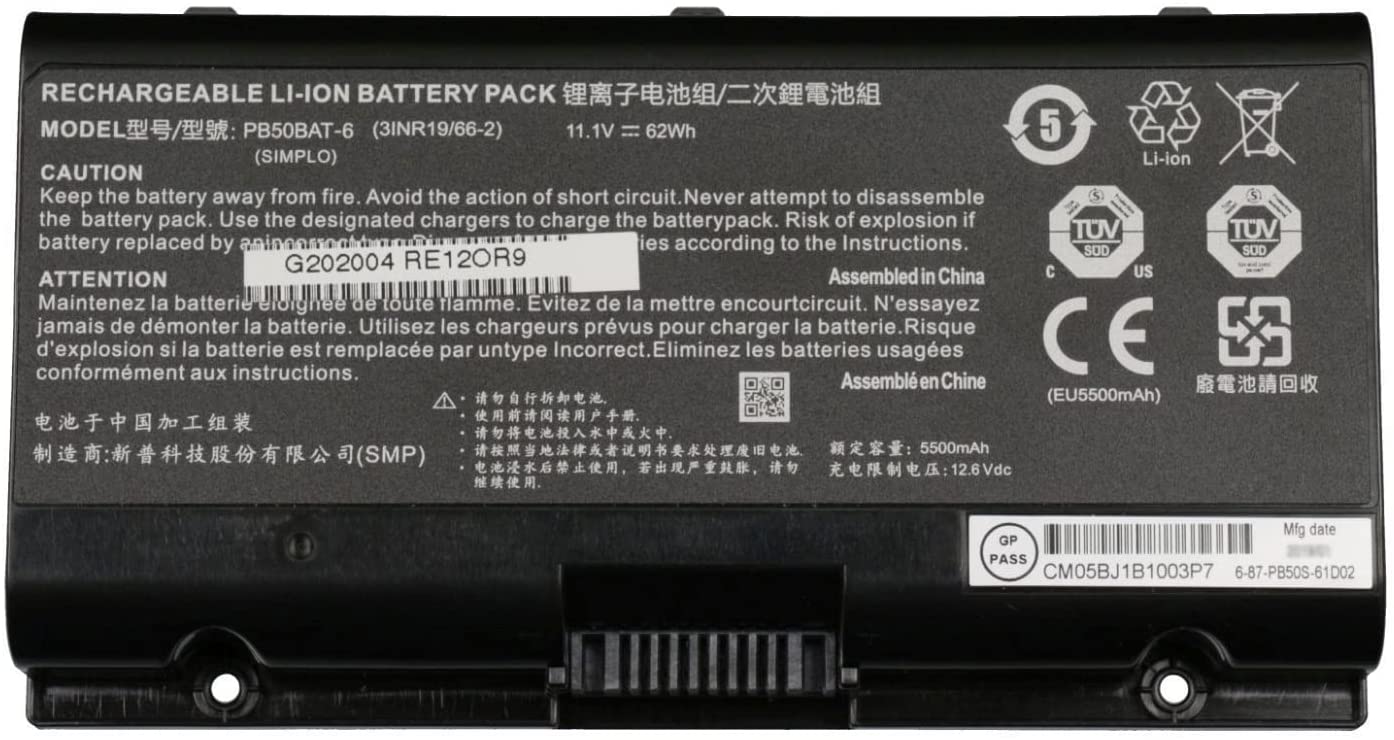 Batteri til PB50BAT-6 Clevo PB71EF-G,PowerSpec 1720,1520,Sager NP8371 (kompatibelt)