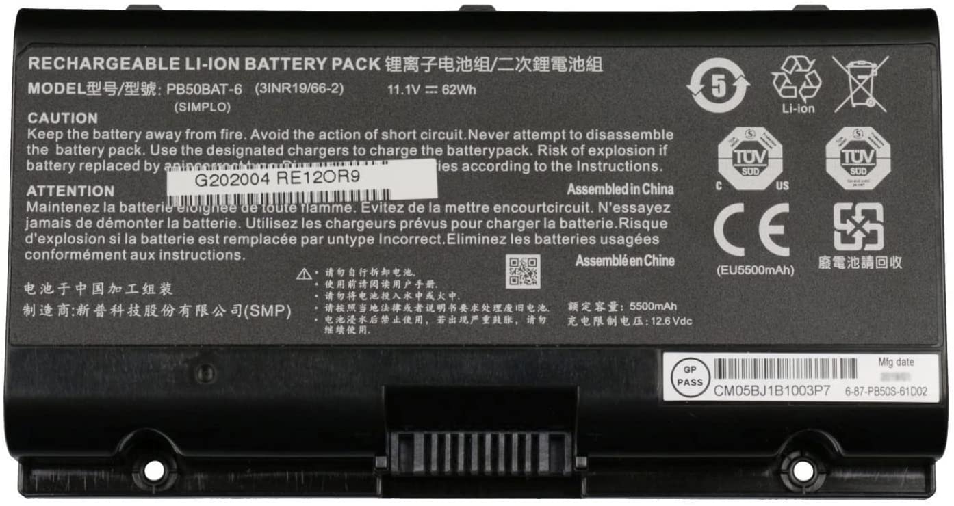 Batteri til PB50BAT-6 Clevo PB71EF-G,PowerSpec 1720,1520,Sager NP8371 (kompatibelt) - Klik på billedet for at lukke