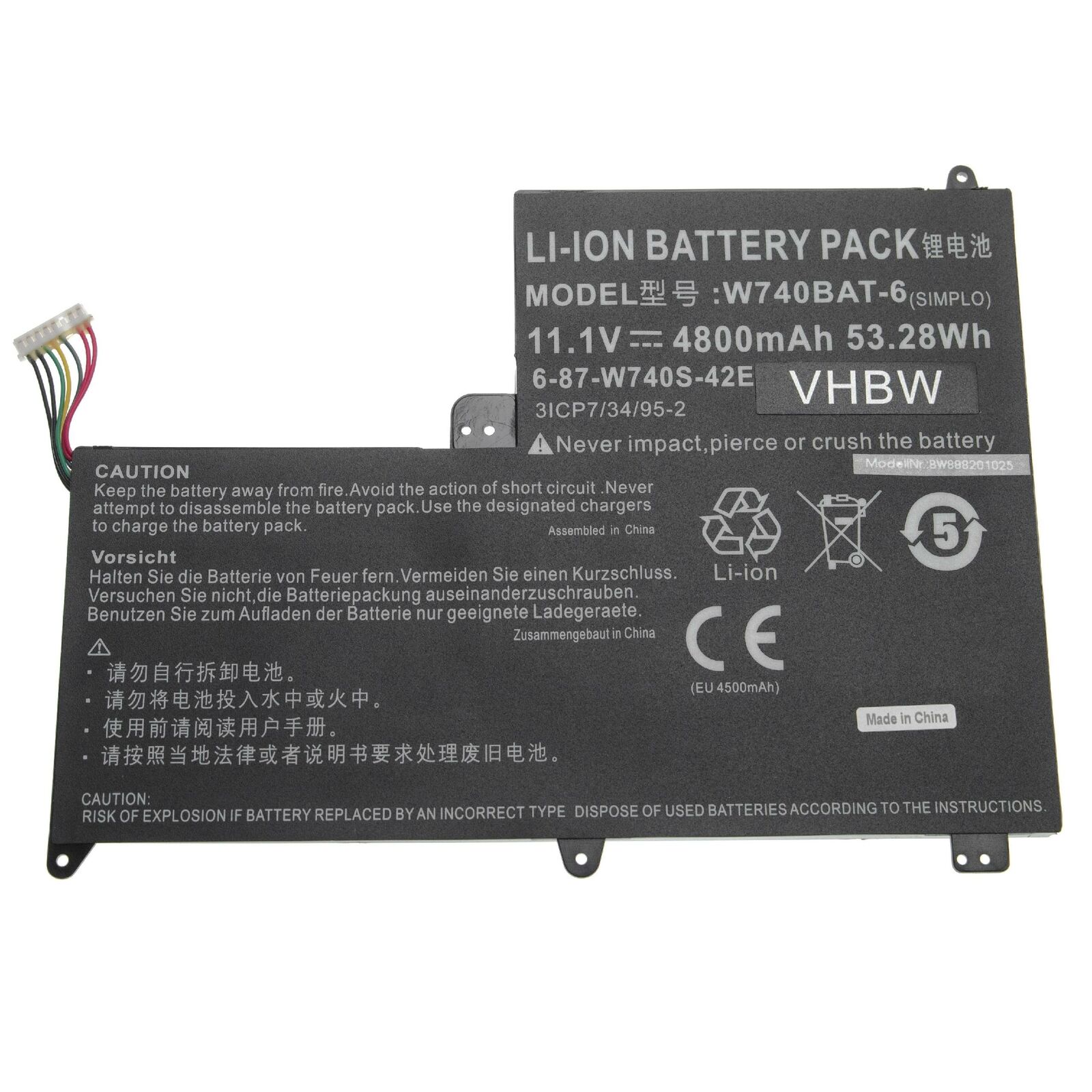 Batteri til W740BAT-6 6-87-W740S-42E1 3ICP7/34/95-2 CLEVO W740SU S413 (kompatibelt)